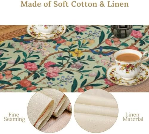 William Morris Floral Table Runner, Birds Butterflies and Bees Botanical Flower Original Design Print Table Runner for Home Party Dining Room Kitchen Decor 13x36 Inch