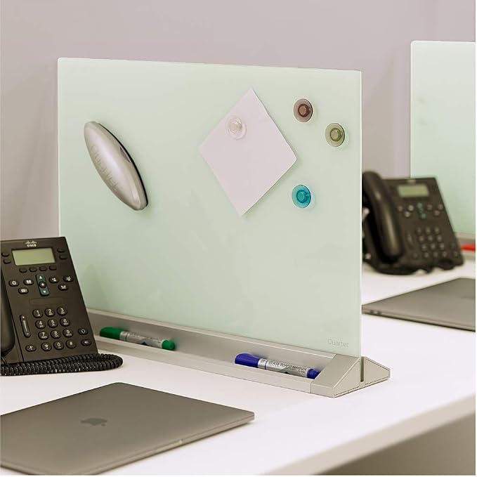 Quartet Glass Whiteboard Desktop Panel, Magnetic, 17" x 23", Dry Erase Surface, Includes Accessory Trays, 1 Marker and 2 High-Power Magnets, White (GDP1723W)