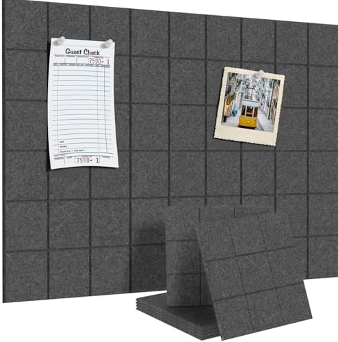 Large Cork Board for Walls 36" x 24", 6 Pack Felt Wall Tiles with Push Pins for Office Home, Pin Board Bulletin Board for Photo Pictures, Dark Gray