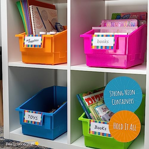 Really Good Stuff Chapter Book Classroom Library Bins with Dividers -4 Pack
