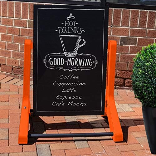 EXCELLO GLOBAL PRODUCTS Swinging Changeable Message Sidewalk Sign: 24" x 36" Sign with 792 Pre-Cut Double Sided Letters and Storage Box. Includes Black Board & Letter Board (Orange Color Legs)