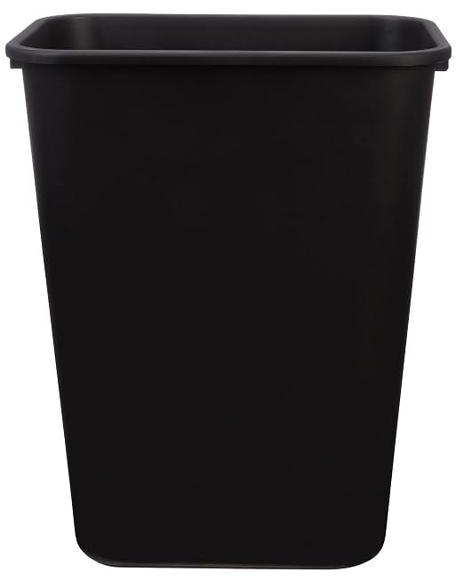 Amazon Basics Rectangular Plastic Office Wastebasket, Easy to Clean,15.5"L x 11.5"W x 20"H, 10 Gallon, Black, 2-Pack