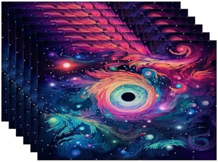 Batmerry Cosmic Swirls Stars Linen Placemats Set of 6, A Colorful Cosmic Scene Washable Table Mats for Kitchen Table Thickened Heat Insulation Dining Set Indoor Outdoor 12X18 in