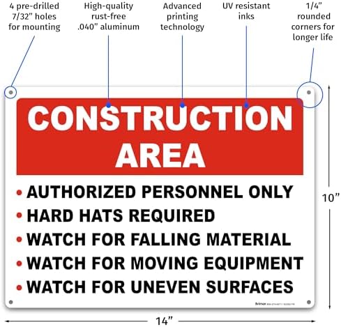 BRIMAR Construction Area Rules Sign, 14 X 10-Inch Aluminum, Weatherproof