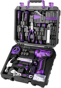 DEKOPRO Tool Set: Tool Kit with 8V Cordless Drill, Hand Toolbox with storage case, Tool set for Home Repairs 126 Piece, Purple