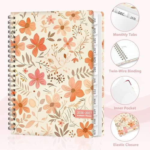 Planner 2026-2027, Weekly and Monthly Academic Year Calendar Planner, July 2026 - June 2027, Daily Agenda Book for Office School Supplies, A5(6.3'' x 8.5'')