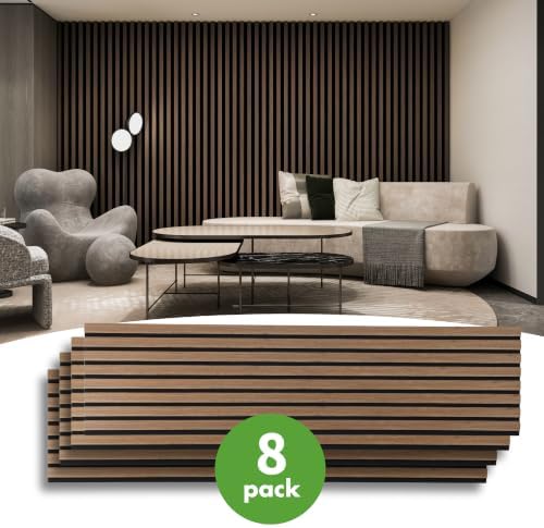 Art3d 8-Pack 12" x 93" Soundproof Wood Slat Panels, 62 sq.ft Acoustic Wall Panels, 3D Wall Panels with Wood Slat Design, Decorative Wood Wall Panel for Accent Walls-Deep Walnut