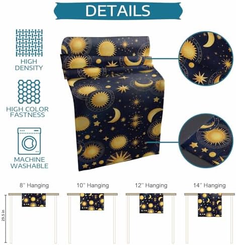 Fantasy Galaxy Table Runner Dresser Scarf 13 x 36 Inch Golden Planet Universe Sun Moon Stars Retro Table Runners Non-Slip Heat Resistant Kitchen Dining Table Decor for Home Holidays Indoor Outdoor