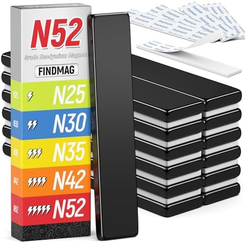 FINDMAG Black Magnetic Strip, Neodymium Magnets, 12 Pack, 2.36x0.39x0.12in