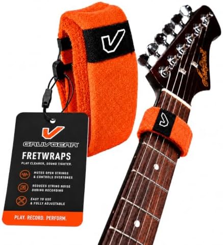 Gruv Gear Fret Wrap & Guitar Mute, Fretwrap for Acoustic, Electric & Bass | String Dampener Recording, Tapping & Practice Accessory (1 Pack, Small Orange, Fits 4 String Bass, 6 String Guitar)
