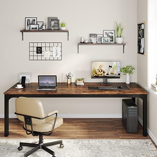 Tribesigns 78.7 Inches Extra Long Computer Desk 2 Person Desk, Double Long Desk, Workstaion for Home Office, Brown+Black