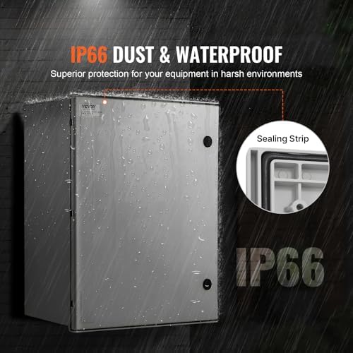 VEVOR Fiberglass Enclosure 19.7 x 15.7 x7.9" Electrical Enclosure Box NEMA 3X Electronic Equipment Enclosure Box IP65 Weatherproof Wall-Mounted Electrical Enclosure with Hinges & Quarter-Turn Latches