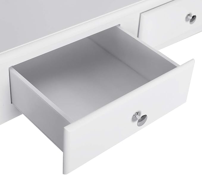 GOFLAME Writing Desk, Large Storage Space with 4 Drawers, Secretary Table Computer Desk Writing Table with Detachable Tabletop Organizer, Suit for Home and Office Use (White)