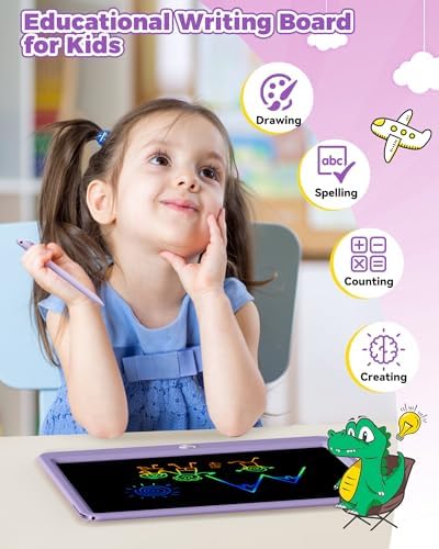 KOKODI 15 Inch LCD Writing Tablet with Anti-Lost Stylus, Erasable Doodle Board Colorful Toddler Drawing Pad, Car Travel School Games Toys for 3 4 5 6 7 8 Kids, Birthday Gift for Girls Boys Purple