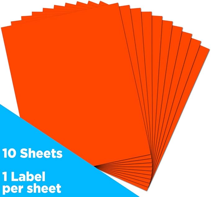 JAM PAPER Full Sheet Shipping Labels - Printable Sticker Paper - 8 1/2 x 11 - Neon Deep Red/Orange - 10 Full Pages/Pack