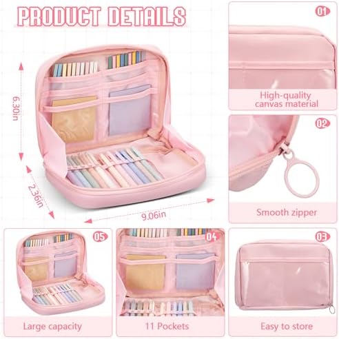135 Pcs Book Annotation Kit Aesthetic Pencil Case Bag 12 Highlighter 11 Gel Pen 1 Marker 300 Sheet Transparent Sticky Notes Pad 2640 Index Stickers Bible Study Supplies (Kawaii,Pink)