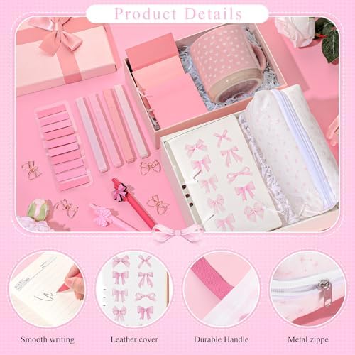 Reallnaive 25 Pcs Pink Stationery Set for College Back to School