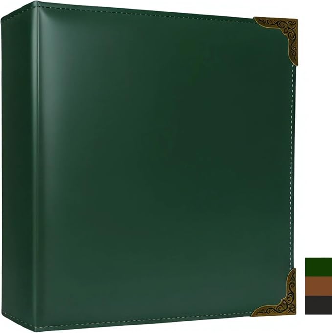 Vintage Hardback Leather 3 Ring Binder, 1.3 Inch D Ring, Three Ring Binders Fits 8.5" x 11", Corner Protectors, PU Leather Cover, for Photo Album, Home, Professional Office & School Supplies, Green