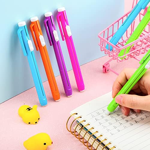 Teling 30 Pcs Retractable Mechanical Eraser Pen, School Pen-Style Erasers Pencil Click Bulk for School Office Painting Writing Drawing Drafting Sketching Adults Kids Supplies(Multicolor)