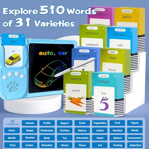 Writing Drawing Tablet with Talking Flash Cards - Italian Blue
