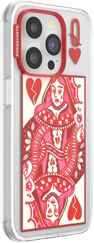 PopSockets iPhone 14 Pro Phone Case with MagSafe- Heart Queen | Magnetic, Wireless Charging, Camera & Drop Protection, Heart, Valentines, Red, Textured