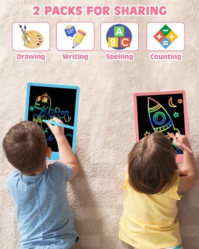 Gifts for Girls Boys Toys, 2 Pack LCD Writing Tablet 10 Inch, Drawing Pad for Kids, Toddler Travel Essentials, No Mess Coloring Books for Toddlers 1-3, Birthday Stocking Stuffers Kids