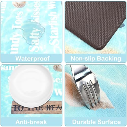 Coastal Kitchen Mats for Floor Beach-Themed Cushioned Anti Fatigue Mats for Kitchen Floor for Sink, Stove, Desk, Laundry,17"x30"+17"x47", Lake Blue