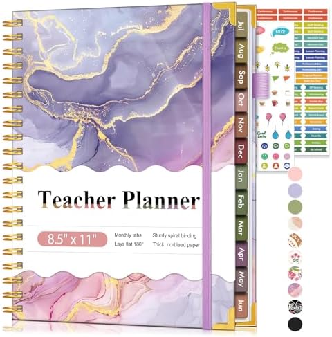 Teacher Planner 2026-2027, July 2026 - June 2027, Academic Weekly & Monthly Calendar Planner with Tabs, 8.5" x 11" A4 Teacher Lesson Plan Book with 7 Periods, Daily Agenda School Organizer for Teacher Student Homeschool, Pink Marble