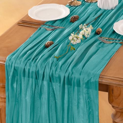 Teal Cheesecloth Table Runner Fall Boho Wedding Birthday Home Decor