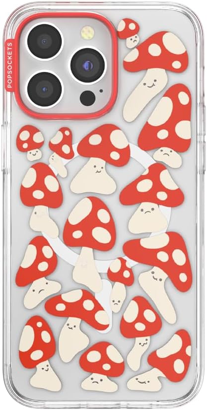 PopSockets iPhone 15 Pro Max Case Compatible with MagSafe, Phone Case for iPhone 15 Pro Max, Wireless Charging Compatible, Case Only - Red Shrooms