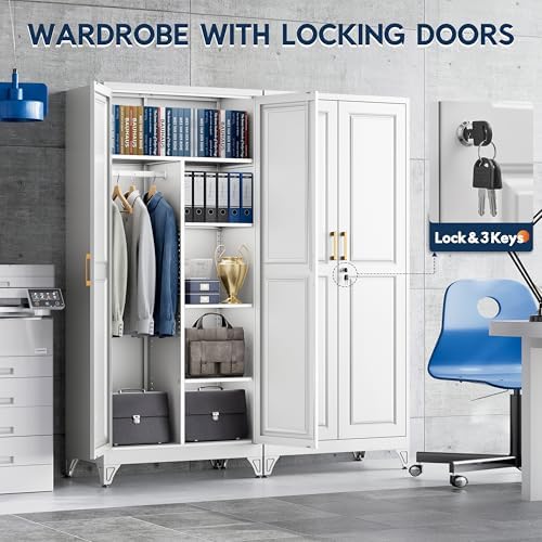 UNICOLY 71"Metal Wardrobe Closet,Armoire Wardrobe Cabinet with Locking Door