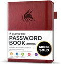 Clever Fox Password Book with Alphabetical Tabs, 7"x10" Keeper Wine Red