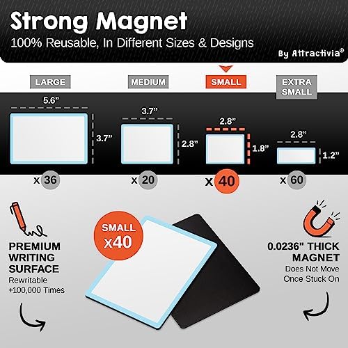 Attractivia Dry Erase Magnetic Labels 2.8 x 1.8 in, Color Borders, Small Dry Erase Magnets, 40-Pack, White Erasable Write-On All-Purpose Labels, for Office, Education, Home, Whiteboard