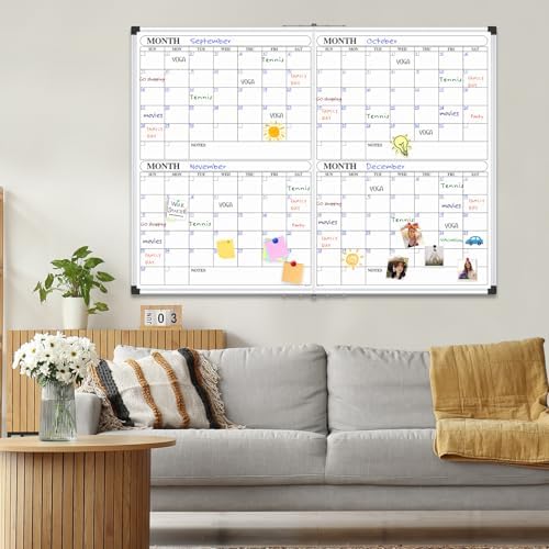 XBoard Magnetic Calendar Whiteboard 48x36 Inches 4 Month