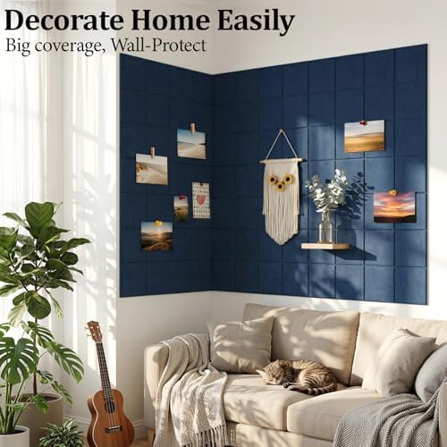 Large Felt Bulletin Board for Walls: 12-Pack Black Cork Board Alternative 11.8x11.8 Inch Peel and Stick Pin Board Wall Decor for Home Organization, Office Memo Board, Self-Adhesive Wall Tiles