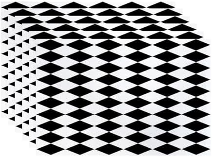 Batmerry Black White Diamond Linen Placemats Set of 6, Art Black and White Harlequin Washable Table Mats for Kitchen Table Thickened Heat Insulation Dining Set Indoor Outdoor 12X18 in