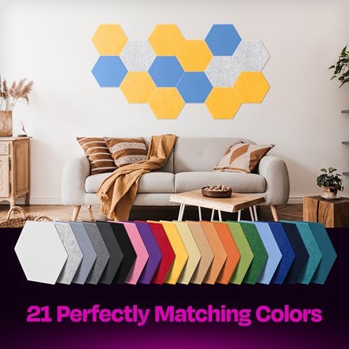 Acoustic Panels 12-Pack Soundproof Wall Panels 12"X10.4"X0.4" Sound Panels High Density Sound Dampening Panels - [Sunny Yellow Hexagon]