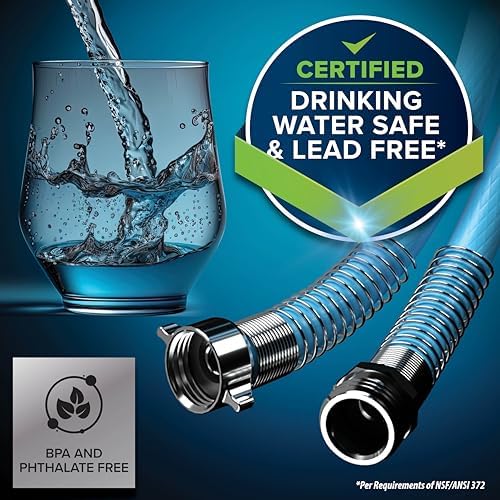 Camco EVOFlex 50-Ft RV Drinking Water Hose - Features Extra Flexible Design w/Stainless Steel Strain Relief Ends - Lead-Free, BPA-Free and Phthalate-Free - 5/8” Inside Diameter (22596)