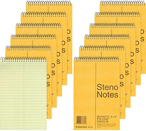 National Brown Board Cover Steno Notebook, Gregg Ruling, Green Eye-Ease Paper, 80 Sheets, 6 x 9.25 x 6 inches, Pack of 12 (36746-12)