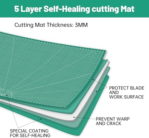 Headley Tools Thickened 36 x 48 Inch Self Healing Sewing Cutting Mat, A0 Rotary Cutting Sewing Mat for Crafts, Double Sided 5-Ply Table Cutting Board for Fabric Quilting Leather Hobby, Green