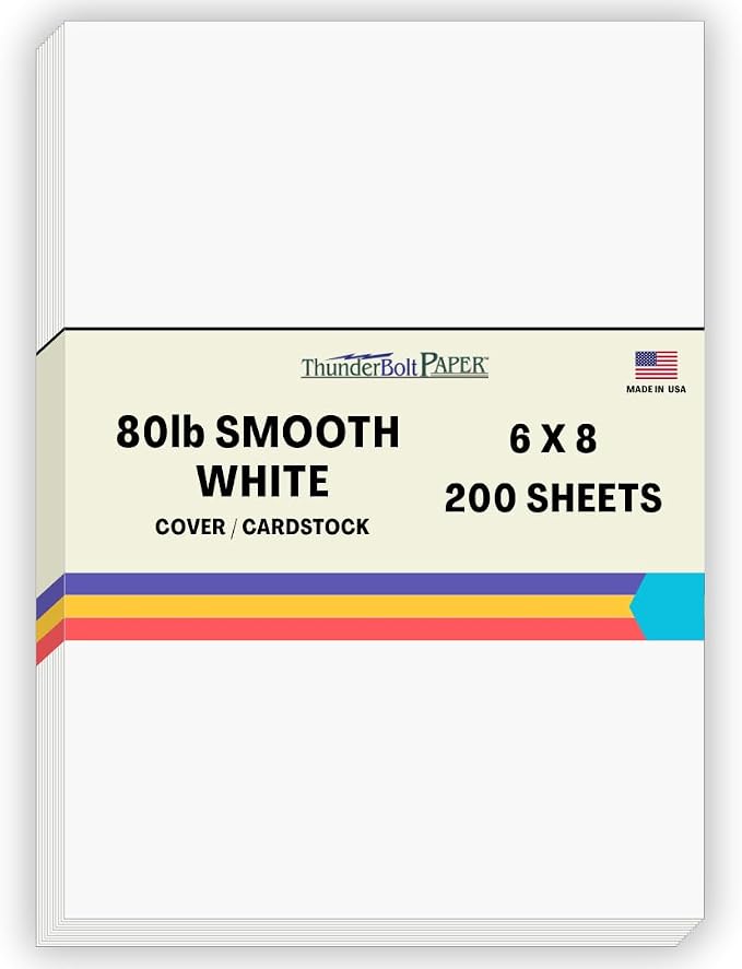 200 Bright White Smooth 80# Card Paper Sheets - 6" X 8" (6X8 Inches) 1" Frame Around 5X7 Card Size - 80 lb/Pound Cover Weight - Quality Paper - Consistency in Print - Smooth Finish