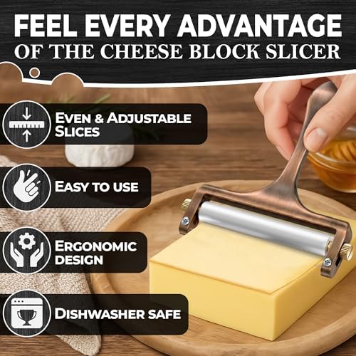 Handheld Wire Cheese Slicer with Adjustable Thickness, Stainless Steel
