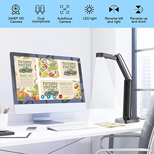 8MP USB Document Camera for Teachers and Classroom for A3 A4 Size with Dual Mic, 3-Level LED Light, Up and Down, Left and Right Image Inversion, for Distance Teaching & Learning