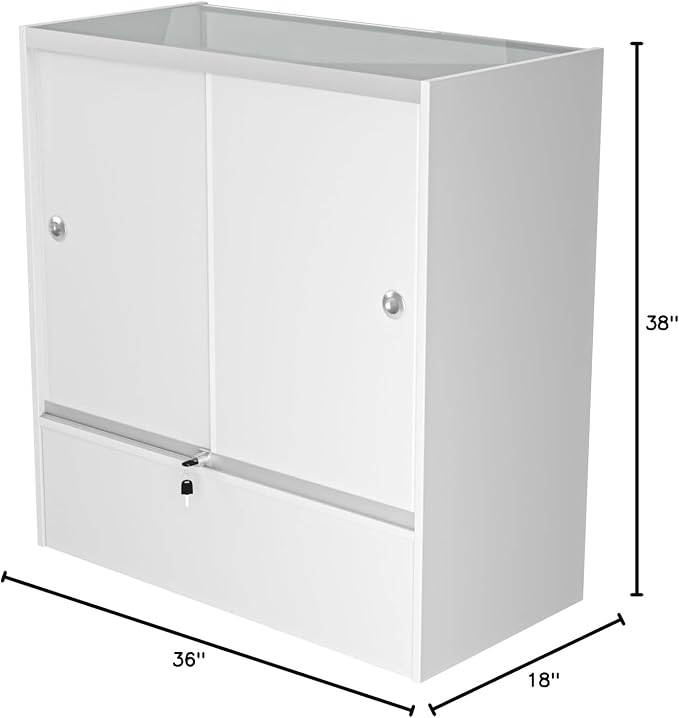 WISDOMFUR 3-Foot Retail Display Showcase Cabinet, White, 36" x 18" x 38" | Half Vision Glass Top Case, Storage Base, Counter Display for Jewelry, Collectibles & Electronics