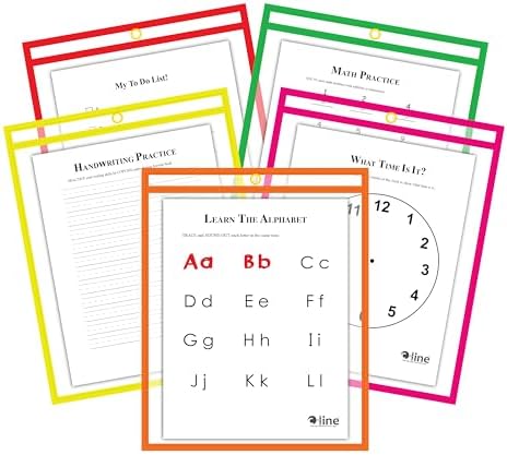 C-Line Reusable Dry Erase Pockets, 9 x 12 Inches, Assorted Neon Colors, 25 Pockets per Pack (40820)