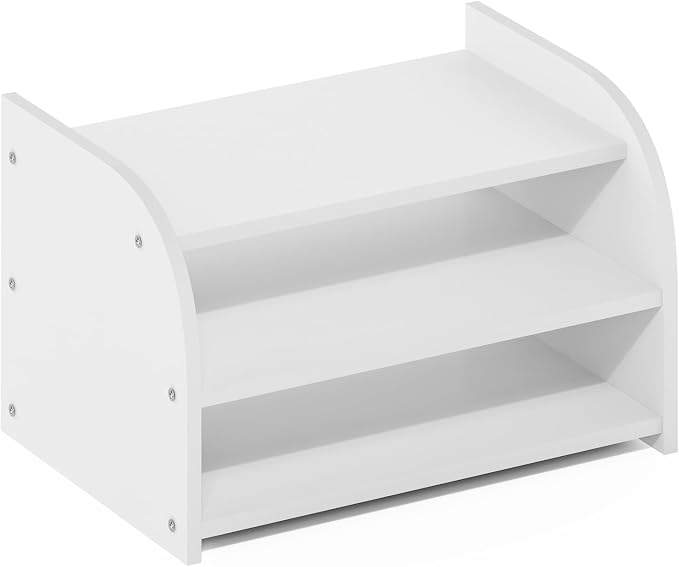 Furinno Classic Desk Organizers and Accessories, 3-Tier Monitor Riser, Office Organization, Desk Top Book Shelf, for Office Supplies, White