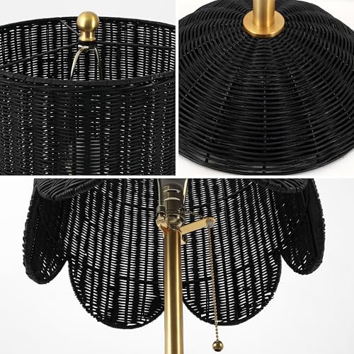 JONATHAN Y Joel Scalloped Rattan Floor Lamp 63.5", Black/Brass Gold