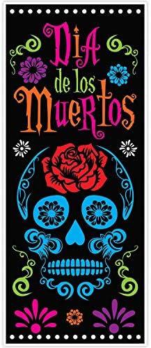 Beistle Day Of The Dead Door Covers – 2 All-Weather Día de los Muertos Plastic Door and Wall Decorations, Sugar Skull Design for Halloween Parties, Cultural Celebrations and Fiesta Events, 6' x 30"