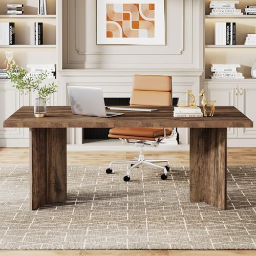 Tribesigns 63-inch Executive Desk, Vintage Office Computer Desk with Large Tabletop, Farmhouse Wood Writing Conference Table Workstation for Home Office, Study, Dark Brown