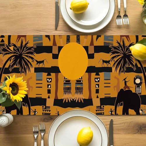 Black African Female Table Runner Dresser Scarf 13 x 60 Inch Elephant Giraffe Ethnic Wind Brown Black Table Runners Non-Slip Heat Resistant Kitchen Dining Table Decor for Home Holidays Indoor Outdoor
